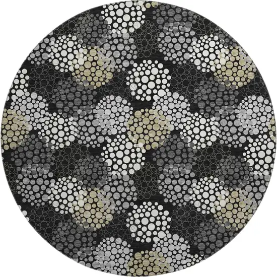 8' Black Gold And Ivory Polka Dot Washable Round Rug With UV Protection Photo 1