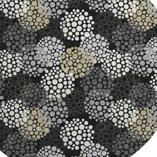 8' Black Gold And Ivory Polka Dot Washable Round Rug With UV Protection Photo 3