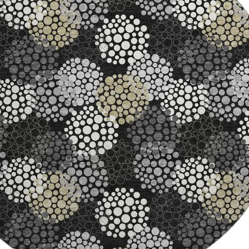 8' Black Gold And Ivory Polka Dot Washable Round Rug With UV Protection Photo 3