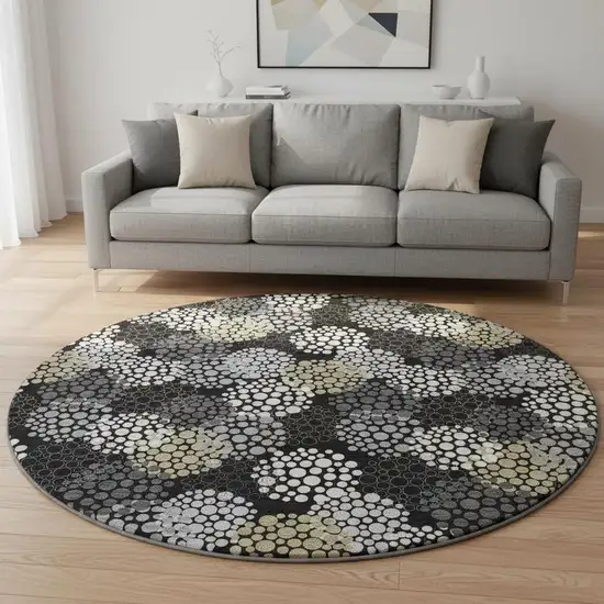 8' Black Gold And Ivory Polka Dot Washable Round Rug With UV Protection Photo 2