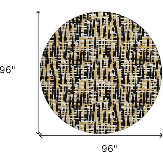 8' Black Gold And Ivory Round Abstract Washable Indoor Outdoor Area Rug Photo 9