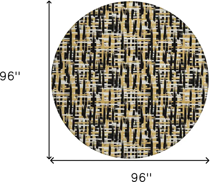 8' Black Gold And Ivory Round Abstract Washable Indoor Outdoor Area Rug Photo 9