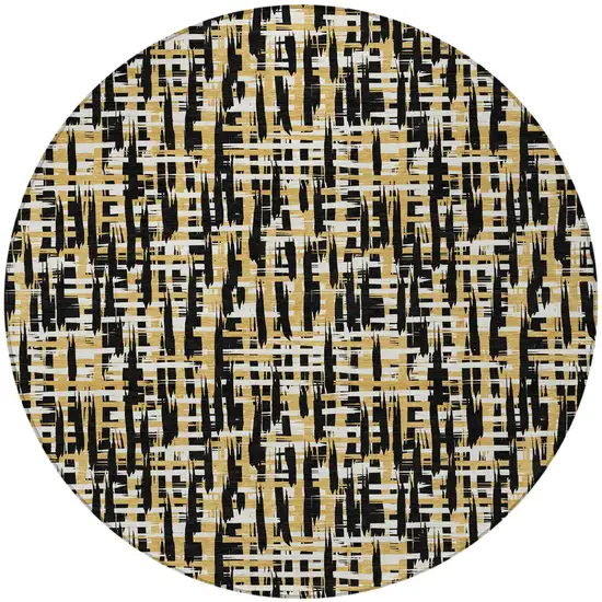 8' Black Gold And Ivory Round Abstract Washable Indoor Outdoor Area Rug Photo 6