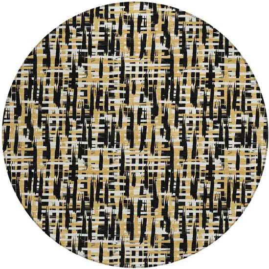 8' Black Gold And Ivory Round Abstract Washable Indoor Outdoor Area Rug Photo 2