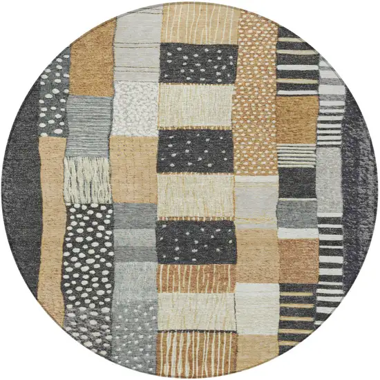 8' Black Gold And Ivory Round Geometric Washable Indoor Outdoor Area Rug Photo 4