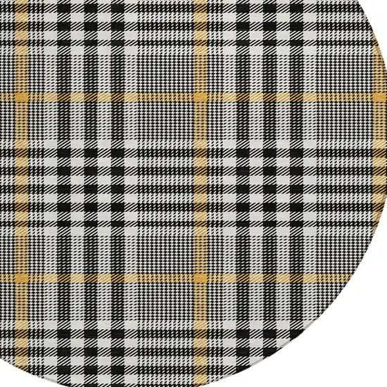 8' Black Gold And Ivory Round Plaid Washable Indoor Outdoor Area Rug Photo 6