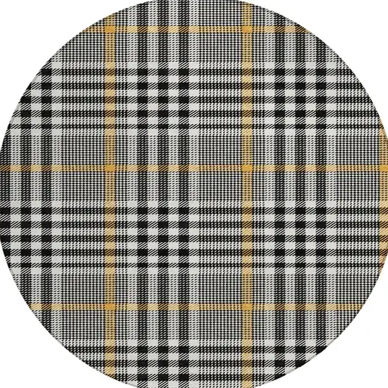 8' Black Gold And Ivory Round Plaid Washable Indoor Outdoor Area Rug Photo 7