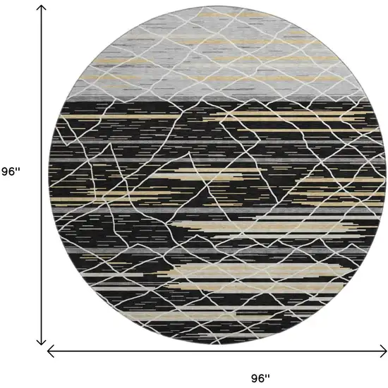 8' Black Gold And Ivory Striped Washable Round Rug With UV Protection Photo 8