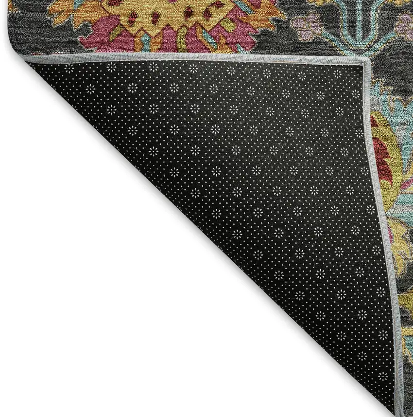 8' Black Gold And Pink Round Damask Washable Indoor Outdoor Area Rug Photo 6