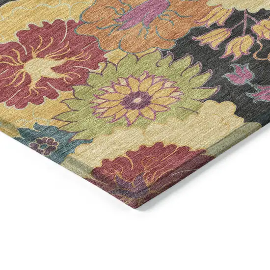 8' Black Gold And Pink Round Floral Washable Indoor Outdoor Area Rug Photo 7