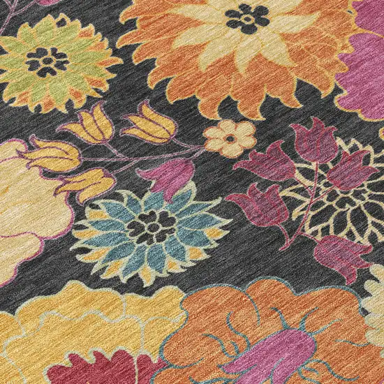 8' Black Gold And Pink Round Floral Washable Indoor Outdoor Area Rug Photo 8
