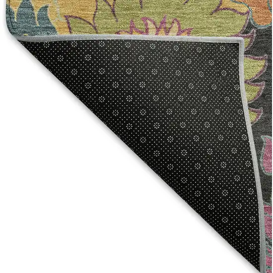 8' Black Gold And Pink Round Floral Washable Indoor Outdoor Area Rug Photo 6