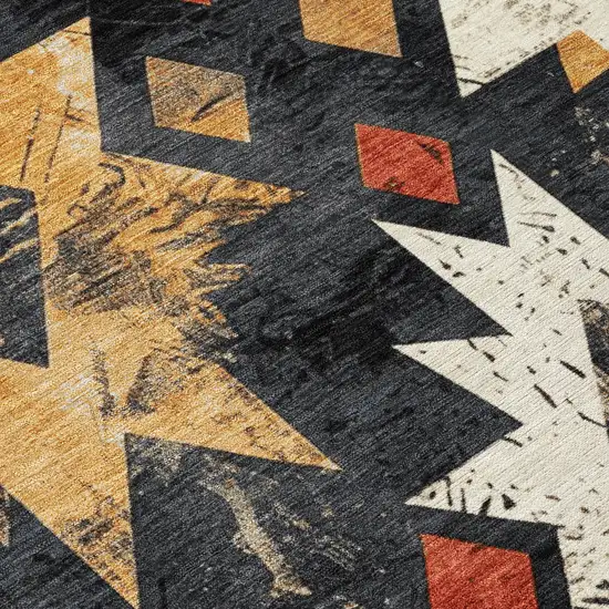 8' Black Gold And Rust Round Aztec Washable Indoor Outdoor Area Rug Photo 9