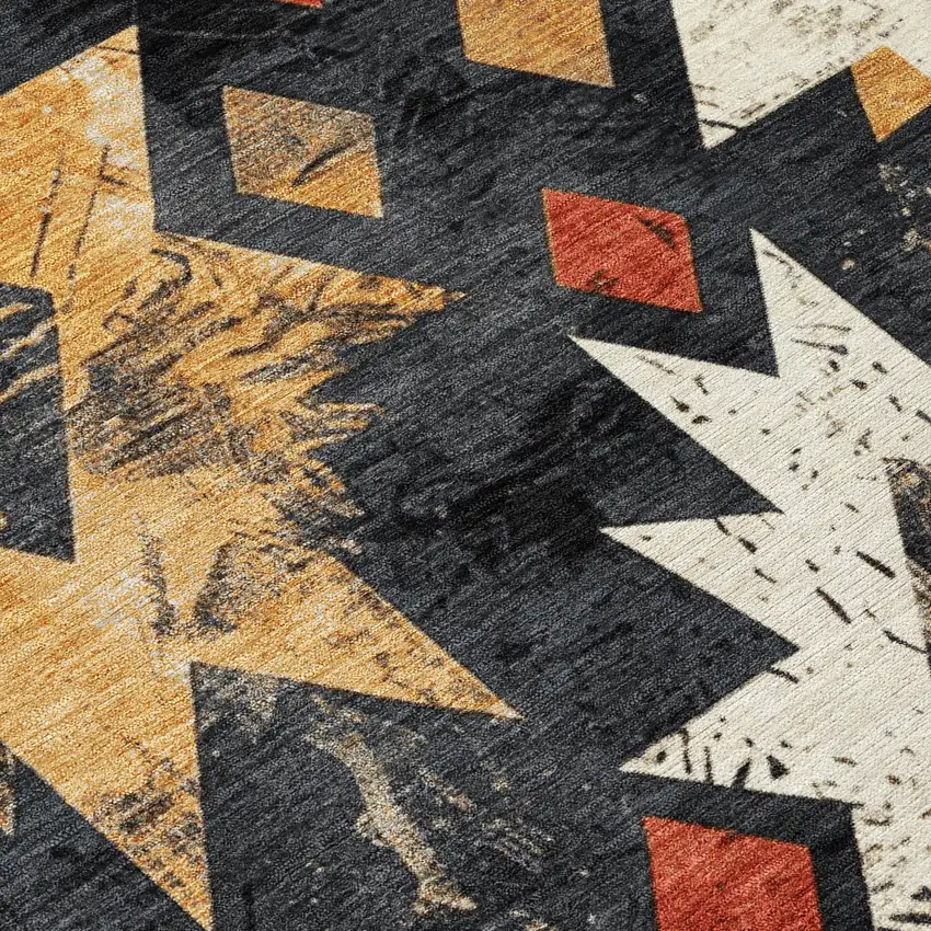 8' Black Gold And Rust Round Aztec Washable Indoor Outdoor Area Rug Photo 9