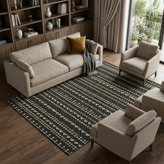 8' Black Gold And Silver Striped Washable Area Rug With UV Protection Photo 1