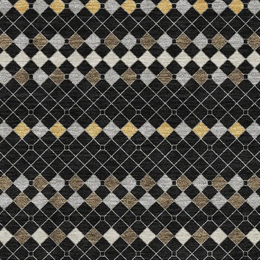 8' Black Gold And Silver Striped Washable Area Rug With UV Protection Photo 2