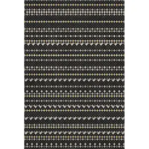 Photo of 8' Black Gold And Silver Striped Washable Area Rug With UV Protection