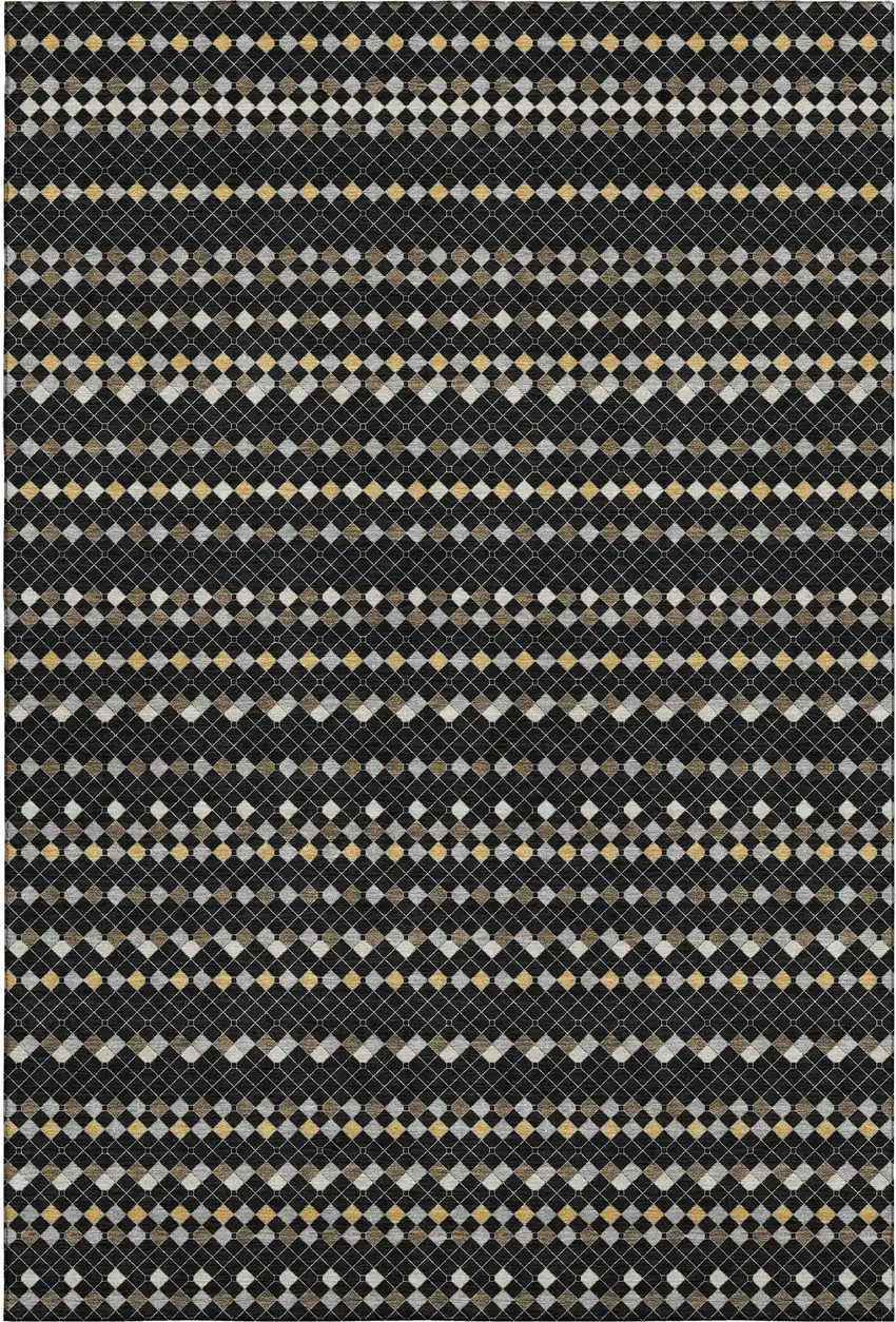 8' Black Gold And Silver Striped Washable Area Rug With UV Protection Photo 1