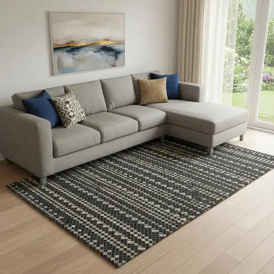 8' Black Gold And Silver Striped Washable Area Rug With UV Protection Photo 2