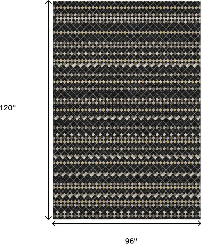 8' Black Gold And Silver Striped Washable Area Rug With UV Protection Photo 6