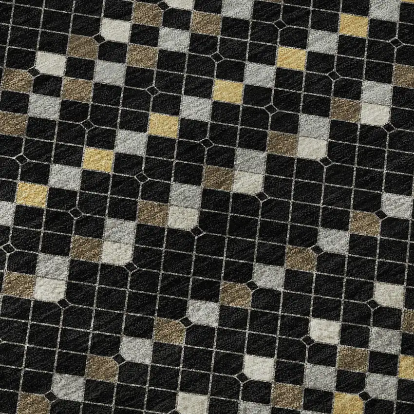 8' Black Gold And Silver Striped Washable Area Rug With UV Protection Photo 9