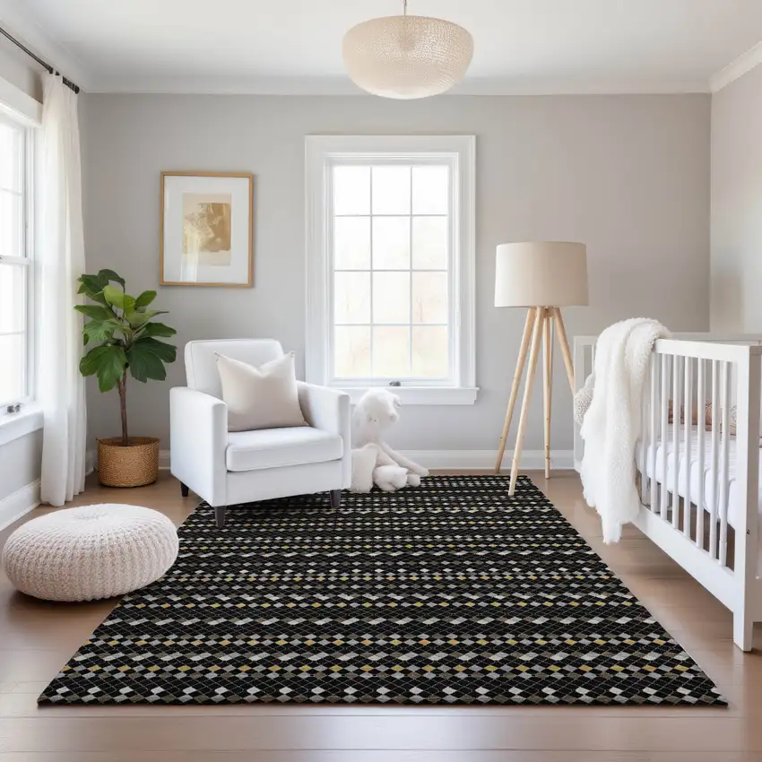 8' Black Gold And Silver Striped Washable Area Rug With UV Protection Photo 5