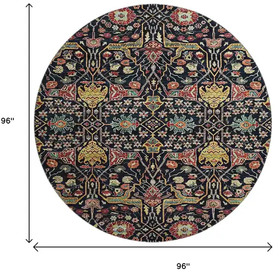 8' Black Gold Teal And Red Floral Washable Round Rug With UV Protection Photo 9