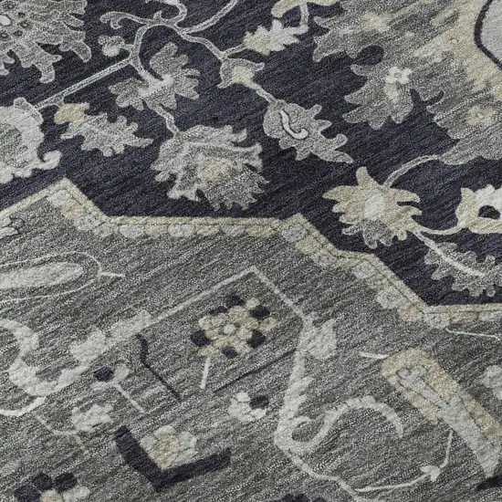 8' Black Gray And Beige Oriental Washable Round Rug With UV Protection Photo 8
