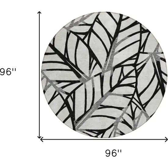 8' Black Gray And Beige Round Floral Washable Indoor Outdoor Area Rug Photo 8