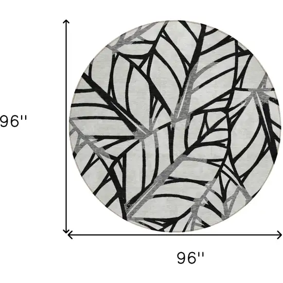 8' Black Gray And Beige Round Floral Washable Indoor Outdoor Area Rug Photo 8
