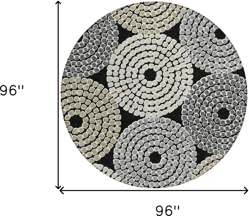 8' Black Gray And Beige Round Geometric Washable Indoor Outdoor Area Rug Photo 3