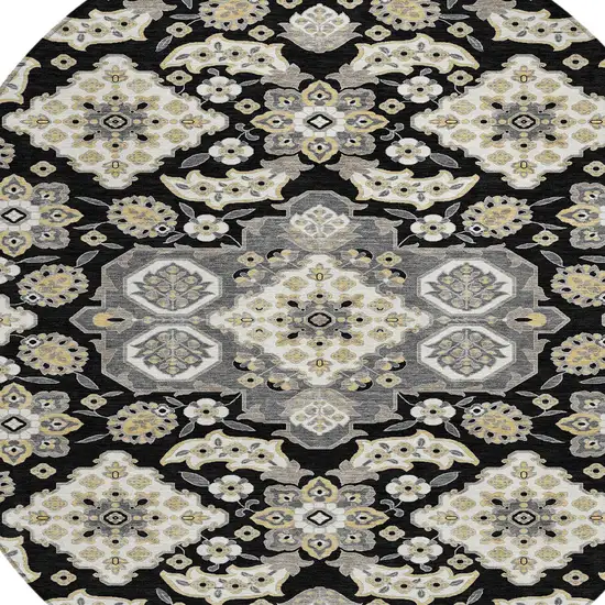 8' Black Gray And Beige Round Medallion Washable Indoor Outdoor Area Rug Photo 7