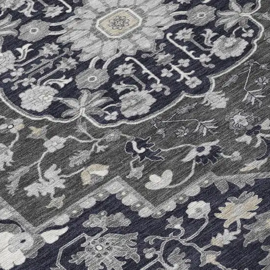 8' Black Gray And Beige Round Oriental Washable Indoor Outdoor Area Rug Photo 8