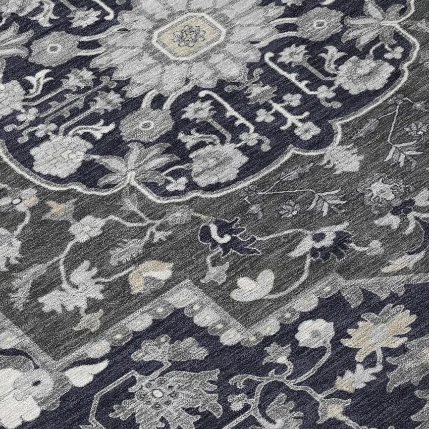 8' Black Gray And Beige Round Oriental Washable Indoor Outdoor Area Rug Photo 8