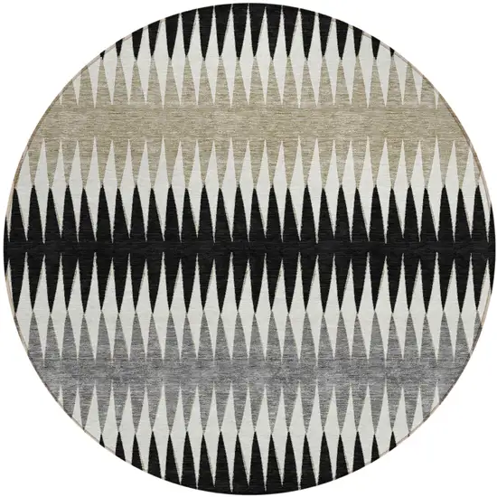 8' Black Gray And Beige Round Striped Washable Indoor Outdoor Area Rug Photo 2