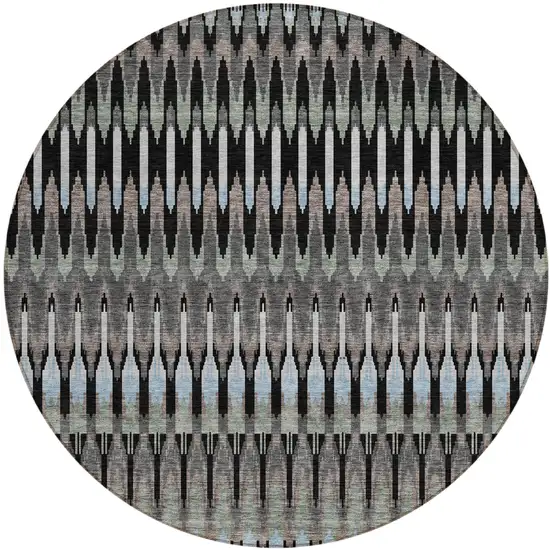 8' Black Gray And Blue Round Southwestern Washable Indoor Outdoor Area Rug Photo 2