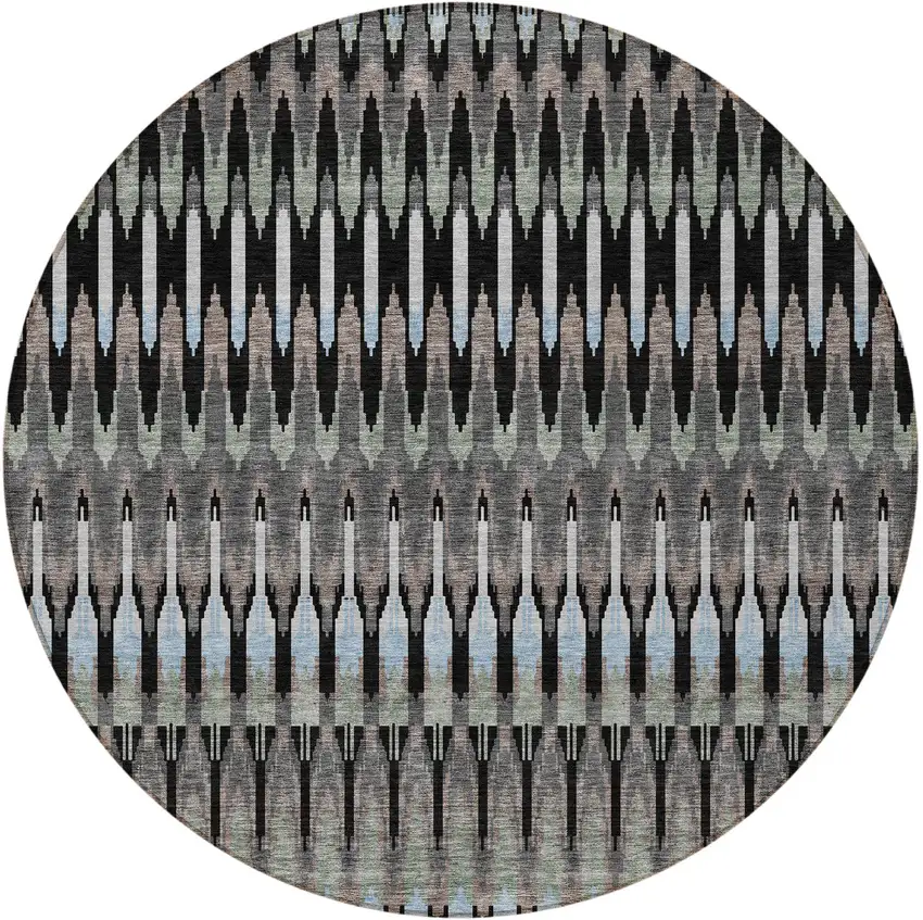 8' Black Gray And Blue Round Southwestern Washable Indoor Outdoor Area Rug Photo 5