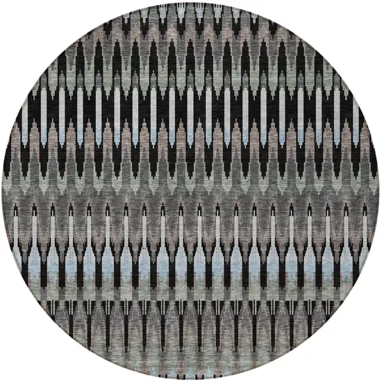 8' Black Gray And Blue Round Southwestern Washable Indoor Outdoor Area Rug Photo 5