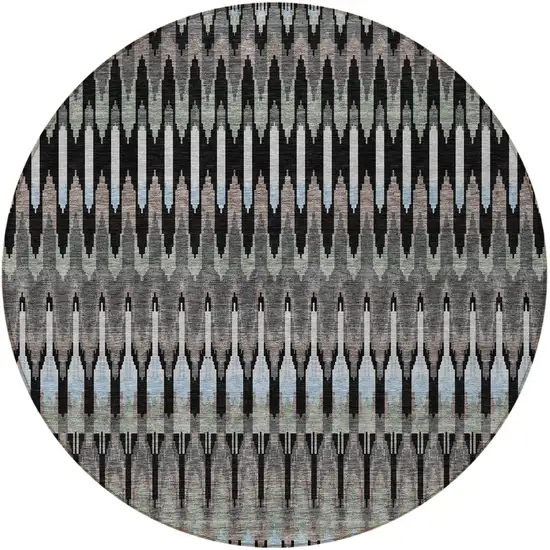 8' Black Gray And Blue Round Southwestern Washable Indoor Outdoor Area Rug Photo 5