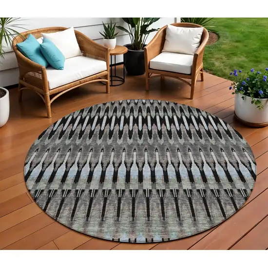 8' Black Gray And Blue Round Southwestern Washable Indoor Outdoor Area Rug Photo 1