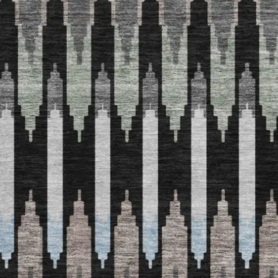 8' Black Gray And Blue Southwestern Washable Round Rug With UV Protection Photo 3