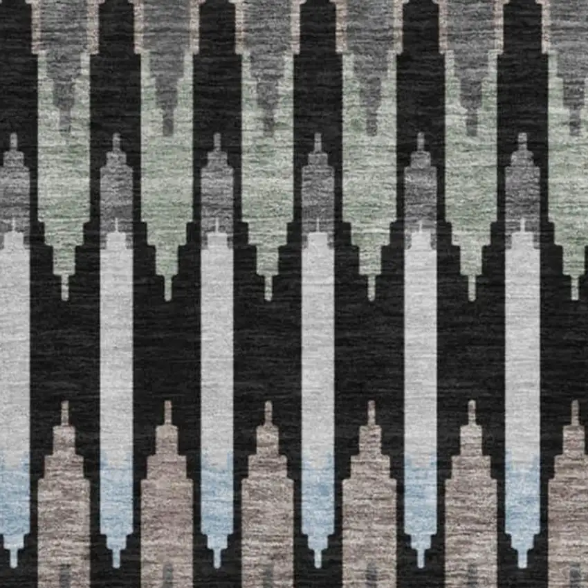 8' Black Gray And Blue Southwestern Washable Round Rug With UV Protection Photo 3