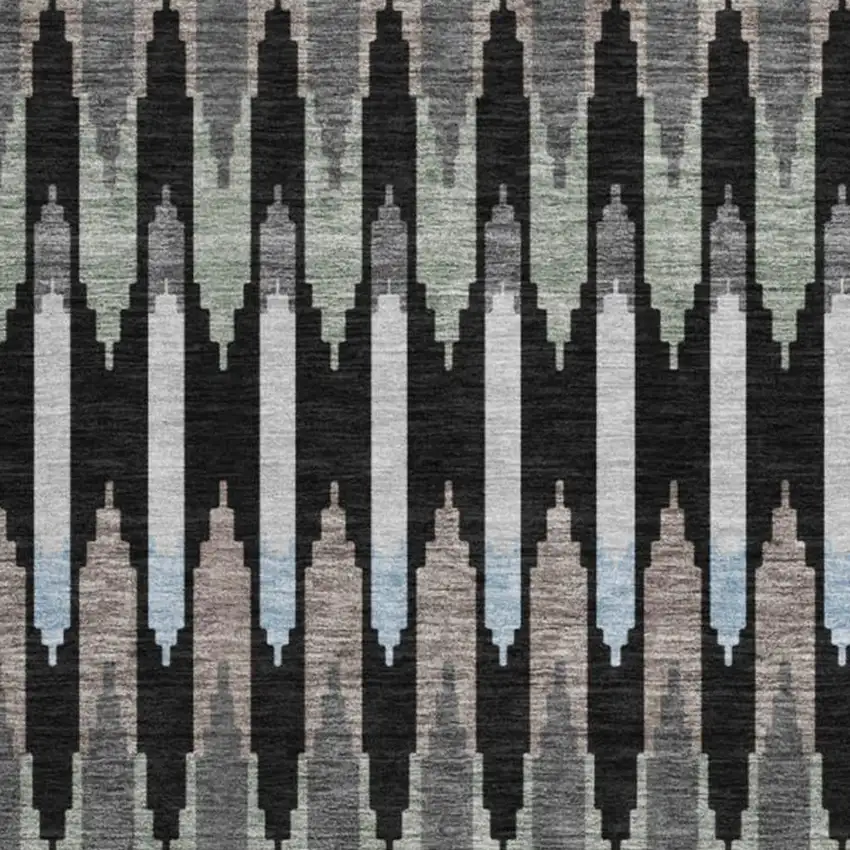 8' Black Gray And Blue Southwestern Washable Round Rug With UV Protection Photo 4