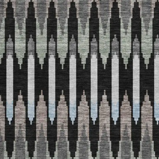 8' Black Gray And Blue Southwestern Washable Round Rug With UV Protection Photo 4