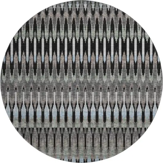 8' Black Gray And Blue Southwestern Washable Round Rug With UV Protection Photo 1