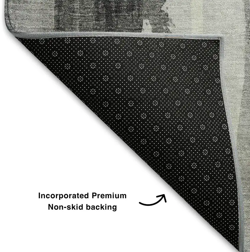 8' Black Gray And Brown Abstract Washable Round Rug With UV Protection Photo 6