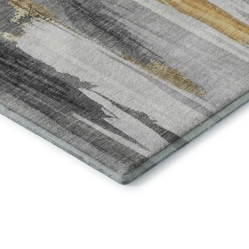 8' Black Gray And Brown Abstract Washable Round Rug With UV Protection Photo 7