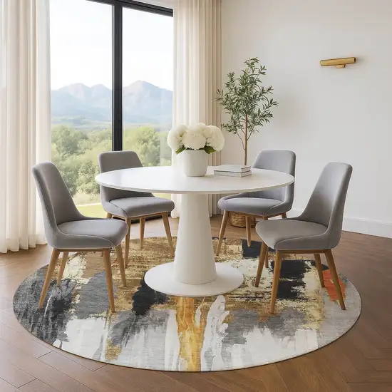 8' Black Gray And Brown Abstract Washable Round Rug With UV Protection Photo 5