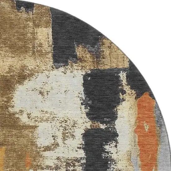 8' Black Gray And Brown Abstract Washable Round Rug With UV Protection Photo 3