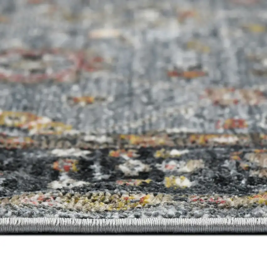 8' Black Gray And Brown Floral Runner Rug Photo 6